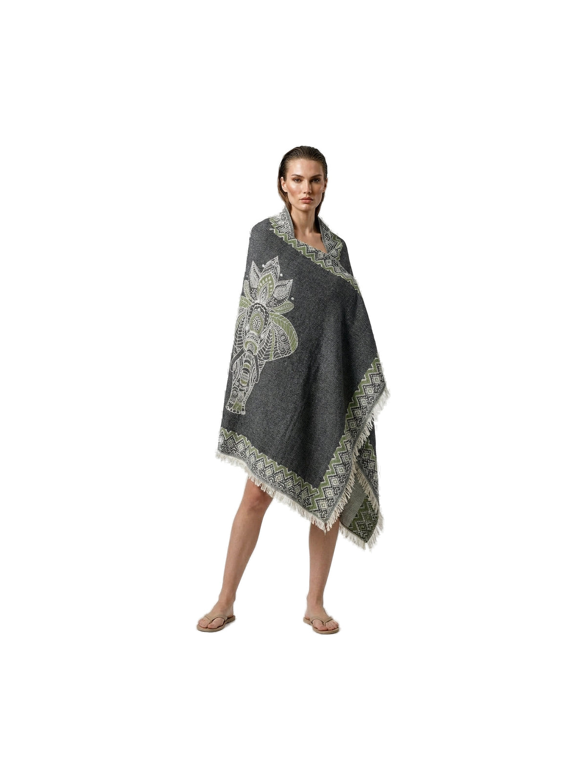 Green-Black Elephant Kimono