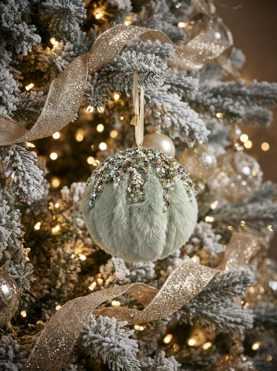 Mint Frost Crystal Peluş & Kristal İşlemeli Yılbaşı Topu