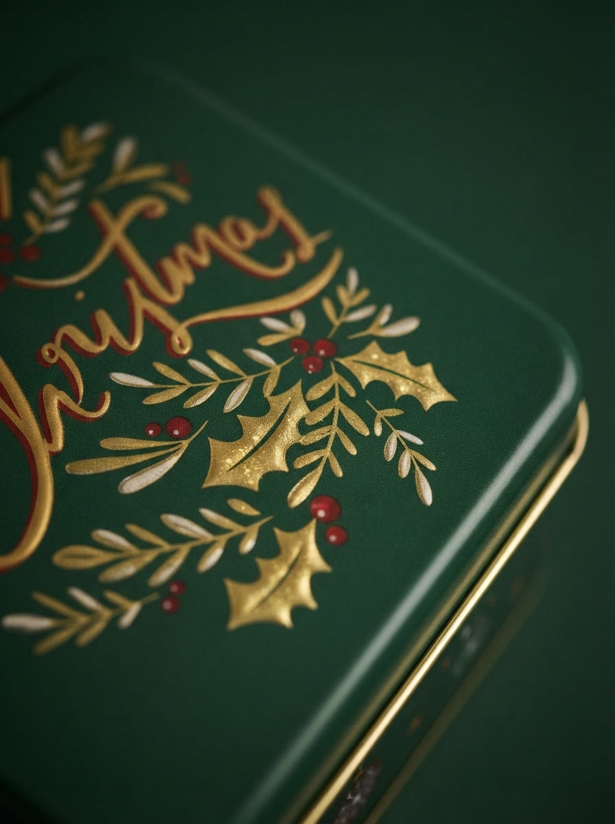 Merry Christmas Green Metal HediyenSaklama Kutusu