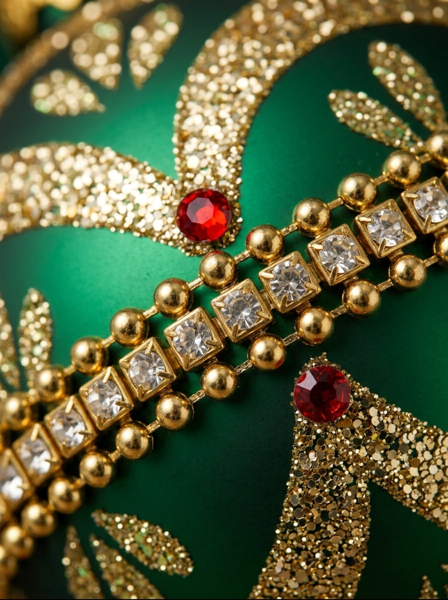 Emerald Royale Zümrüt Yeşili Altın İşlemeli Cam Yılbaşı Ağaç Süsü – 10 CM
