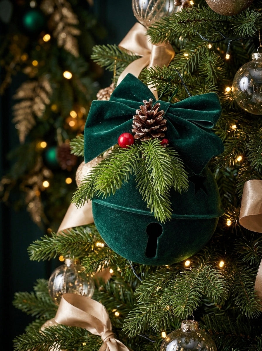 Emerald Noel Kadife Metal Çan - 15 CM