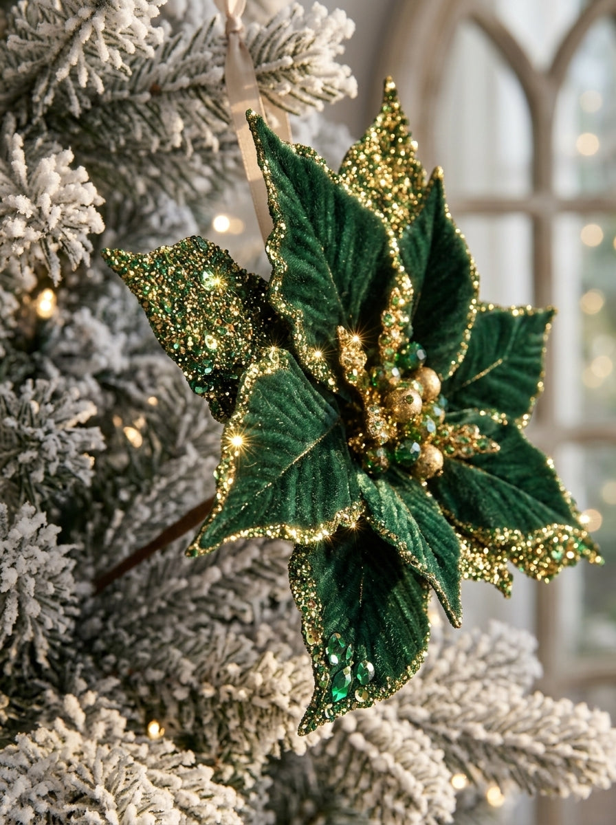 Emerald Champagne Poinsettia Klipsli Yılbaşı Çiçeği