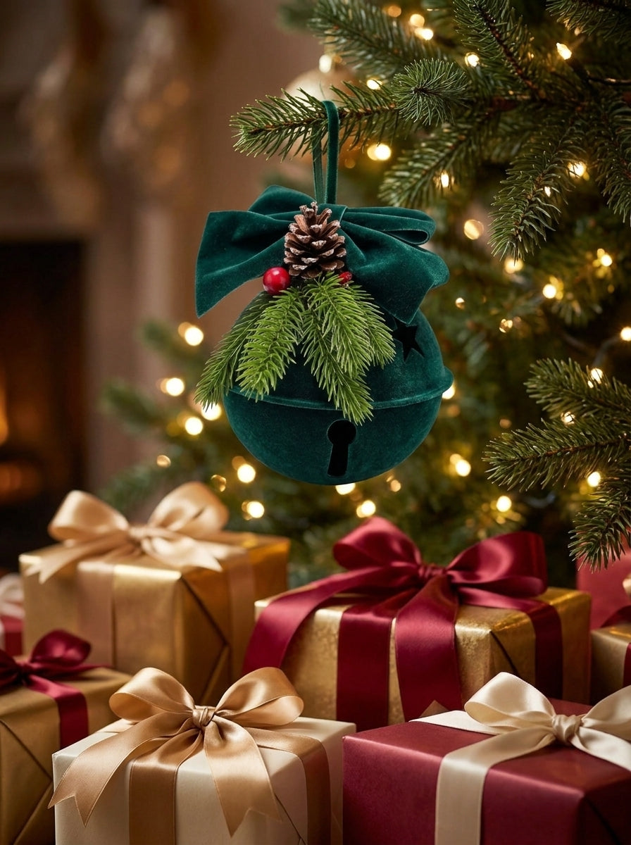Emerald Noel Kadife Metal Çan - 15 CM