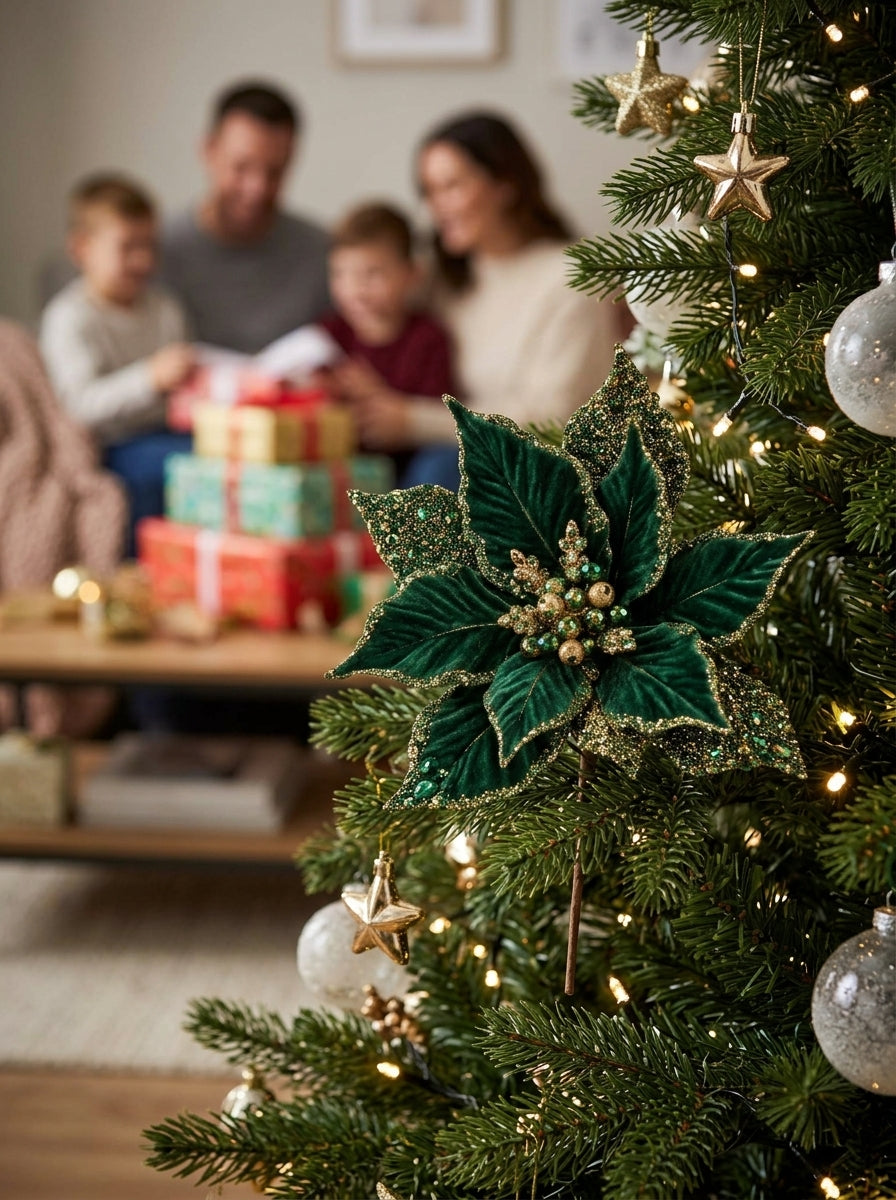 Emerald Champagne Poinsettia Klipsli Yılbaşı Çiçeği