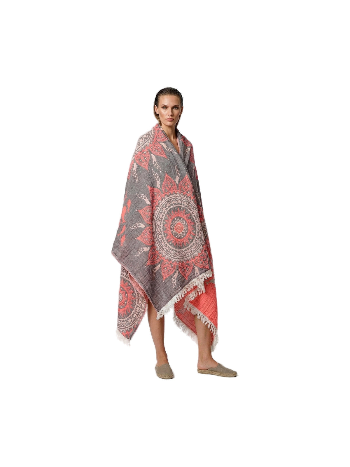 Grey- Orange Mandala Kimono