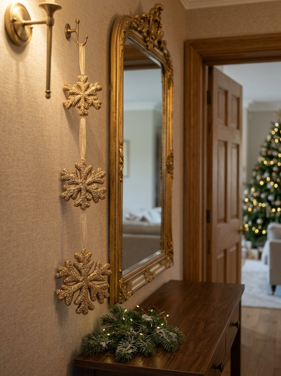 Golden Snowfall Üçlü Kar Tanesi Yılbaşı Ağacı Süsü