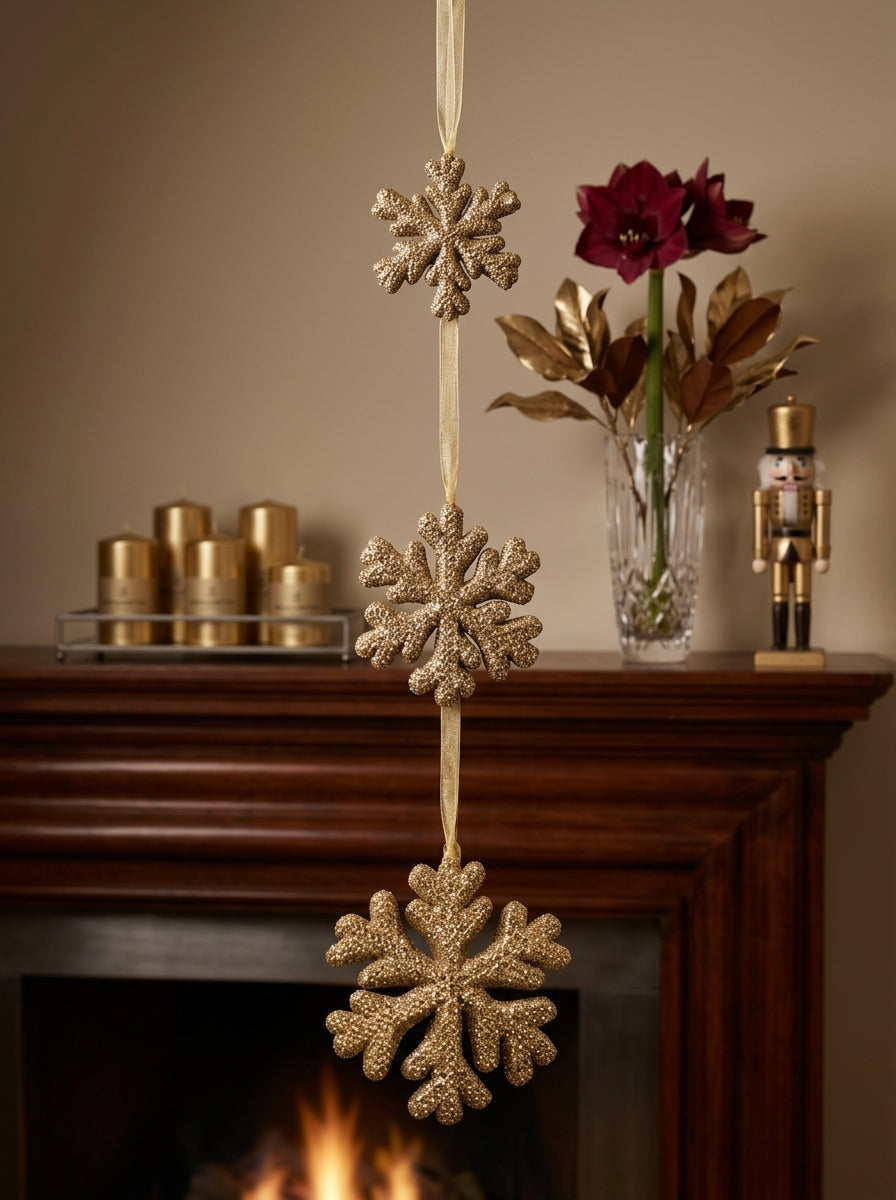 Golden Snowfall Üçlü Kar Tanesi Yılbaşı Ağacı Süsü