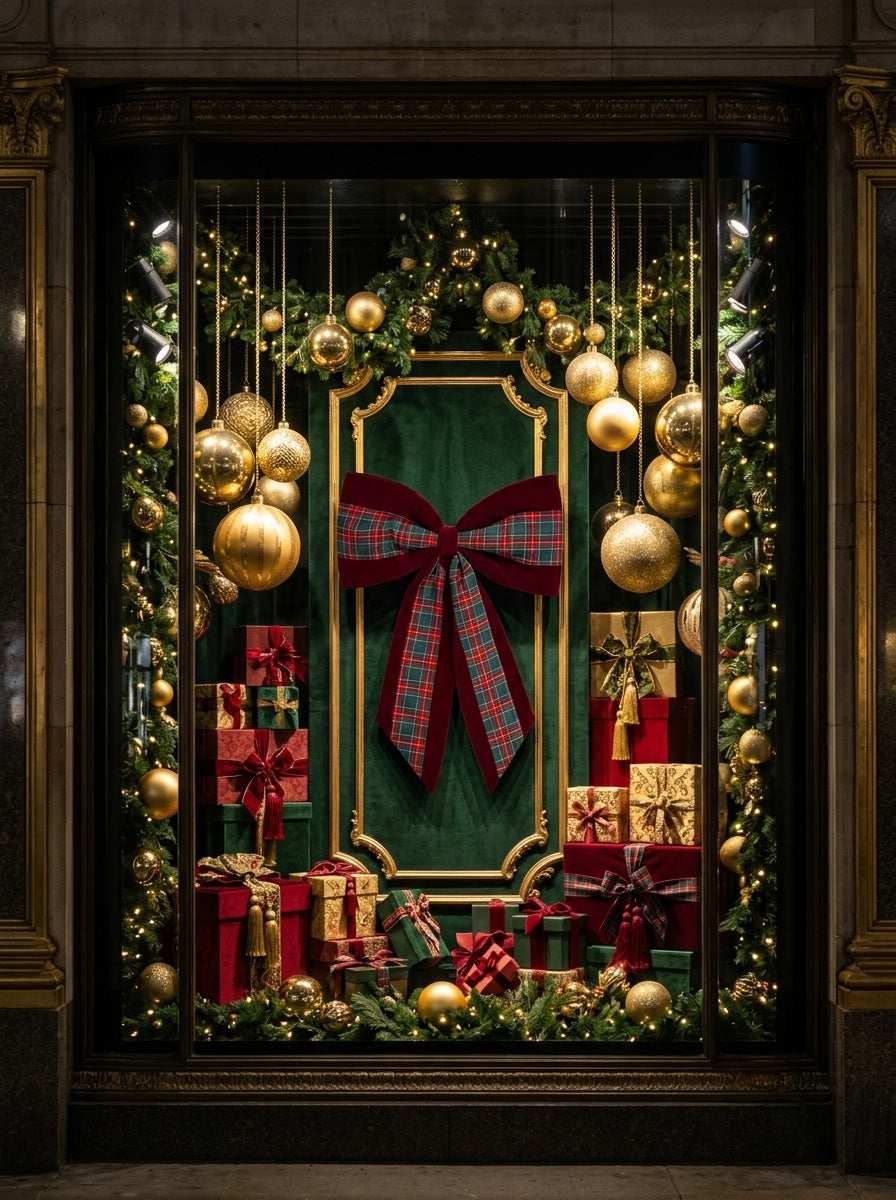 Heritage Christmas – Ekose Detaylı Bordo Kadife Büyük Boy Yılbaşı Fiyongu - 65 CM x 95 CM