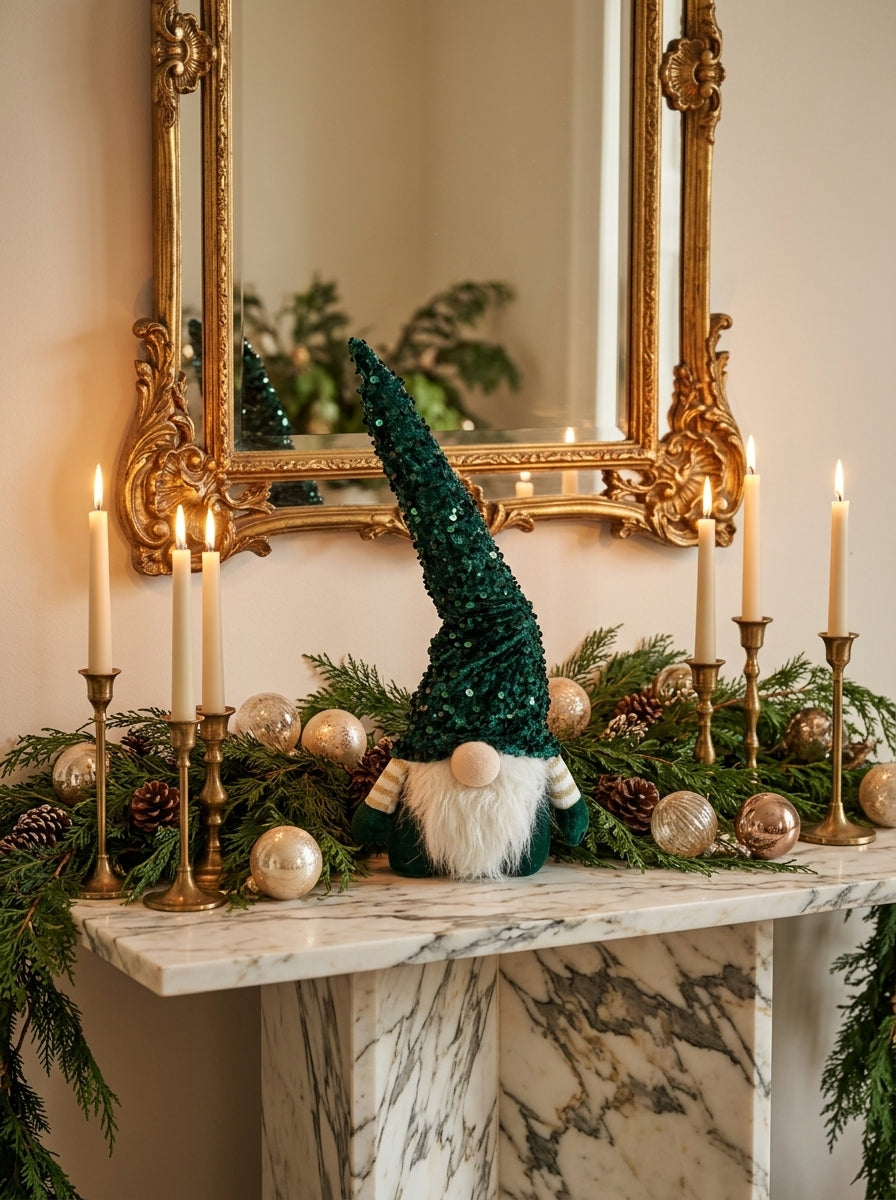 Emerald Sparkle Yeşil Payetli Dekoratif Yılbaşı Cücesi