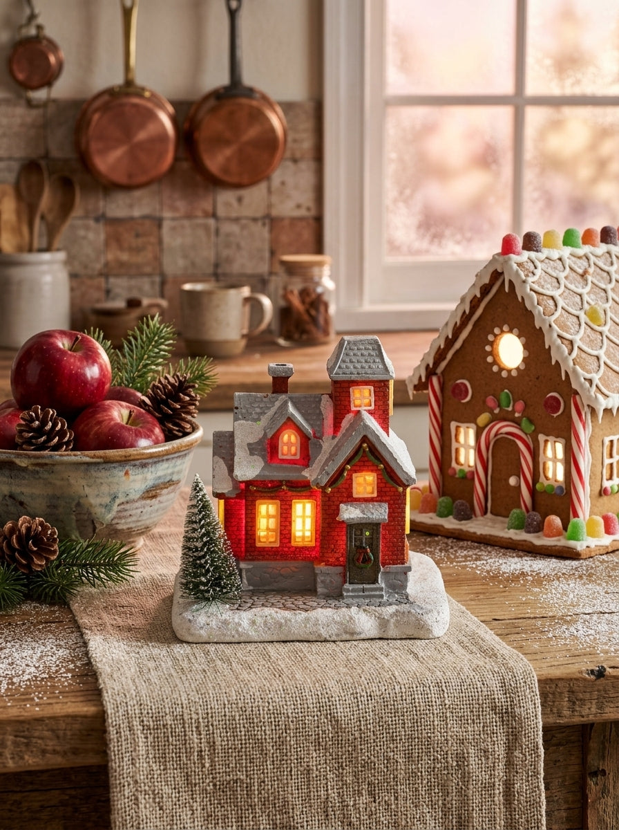 Christmas Village LED Işıklı Kırmızı Yılbaşı Evi