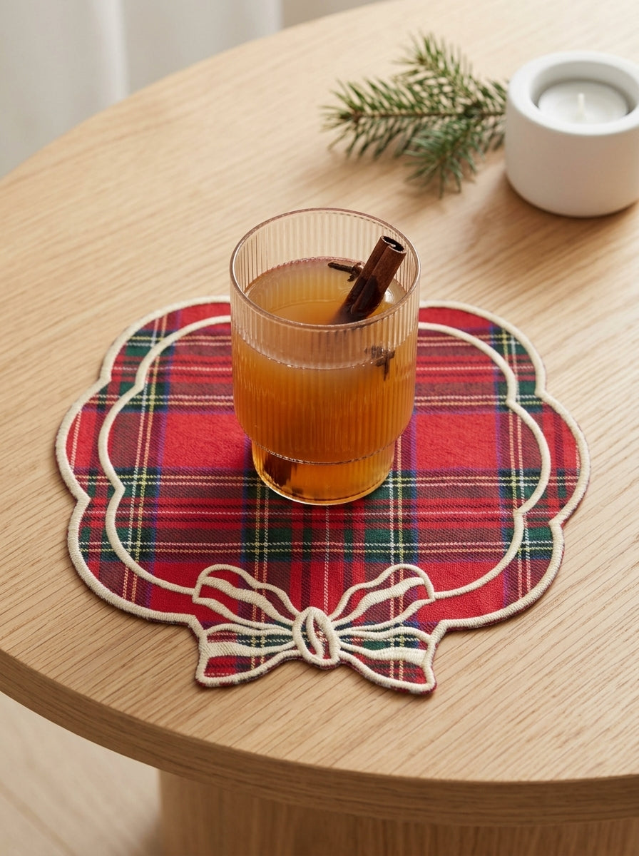 Tartan Rouge Bow Kokteyl Peçetesi