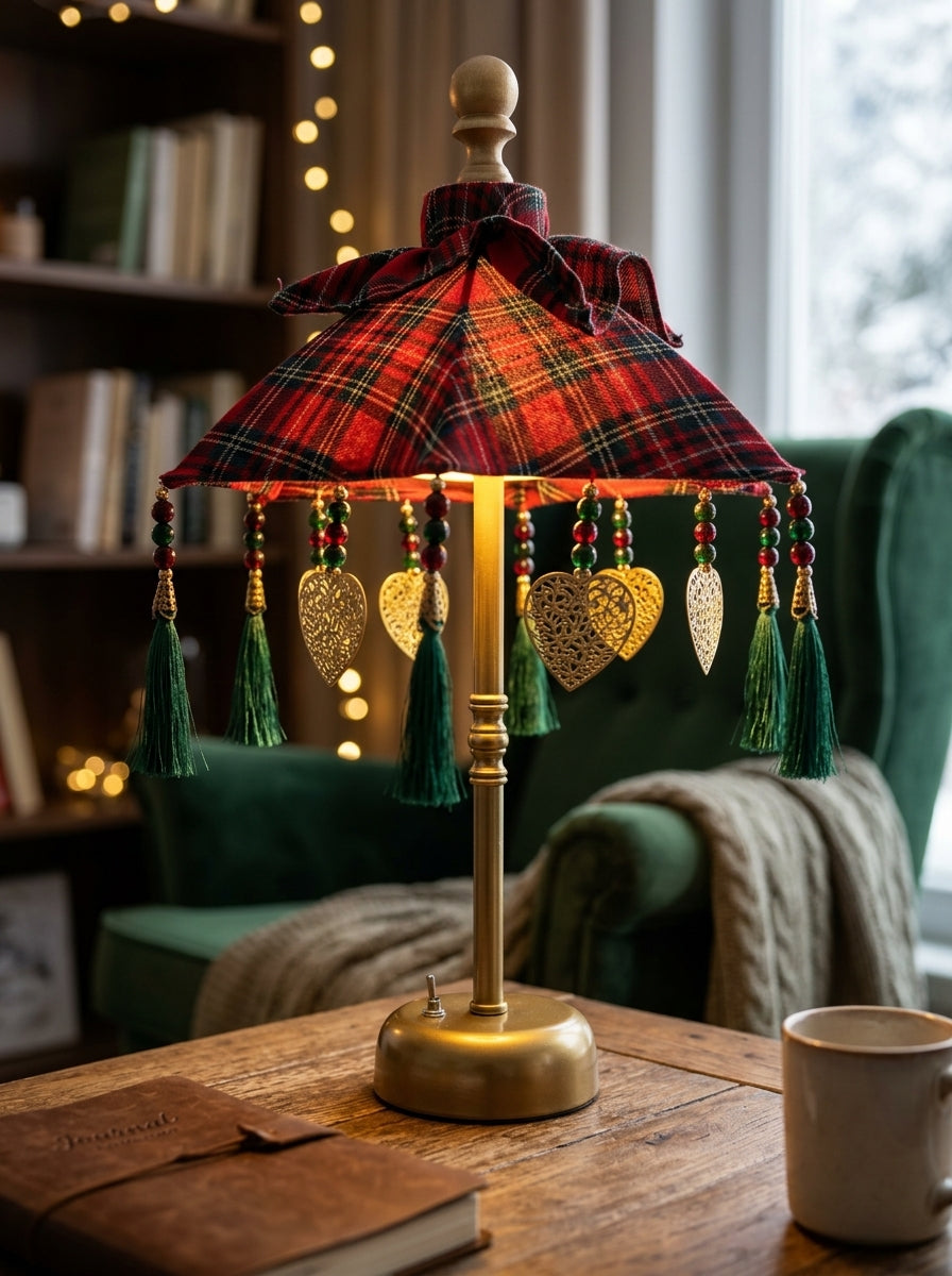 Tartan Christmas Işıklı Mini Bali Şemsiyesi