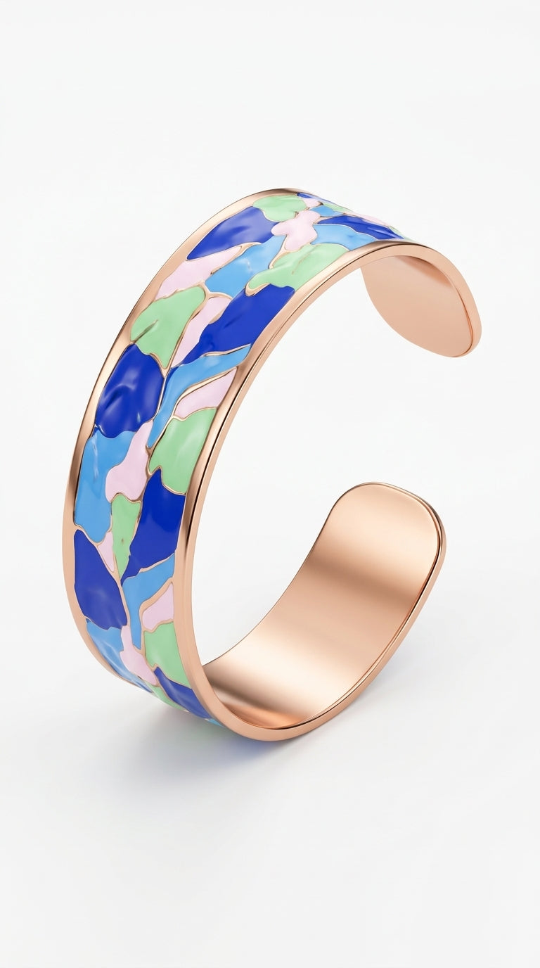 Enamel Bileklik Yüzük Set – Blue & Green "