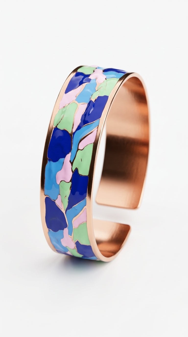 Enamel Bileklik Yüzük Set – Blue & Green "