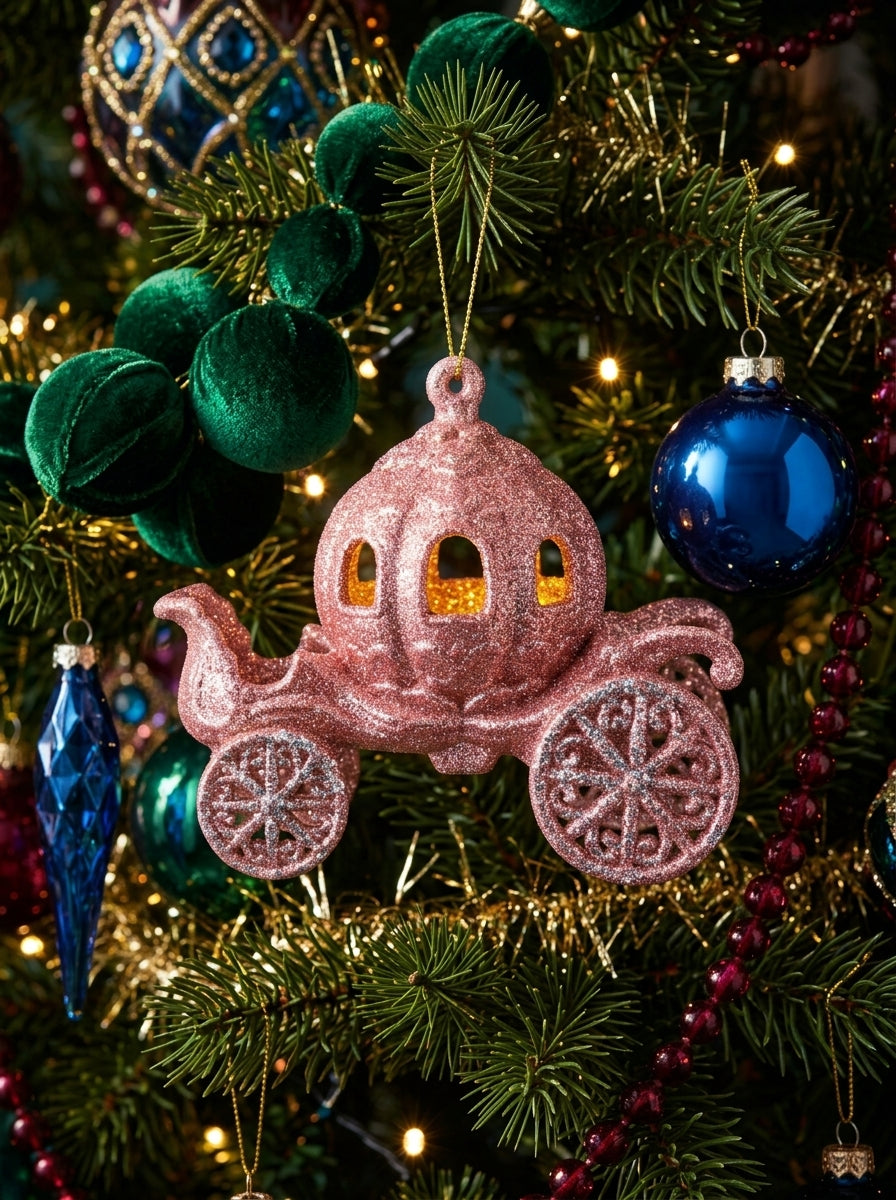 Pembe Glitter Balkabağı Araba Yılbaşı Ağaç Süsü