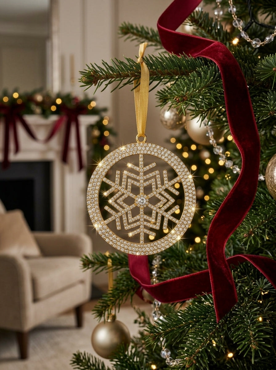 Golden Crystal Snowflake Yılbaşı Ağacı Süsü