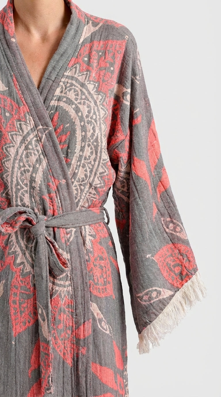 Grey- Orange Mandala Kimono