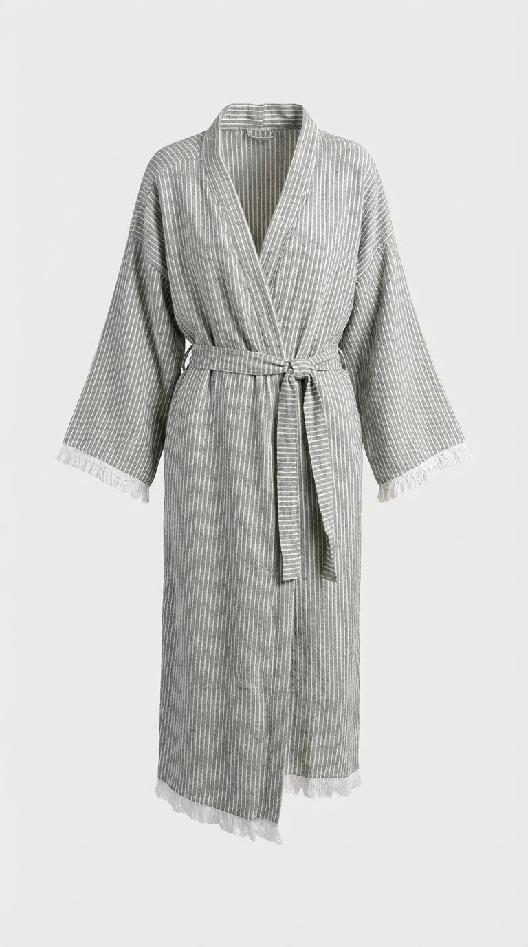 Grey Çizgili Kimono