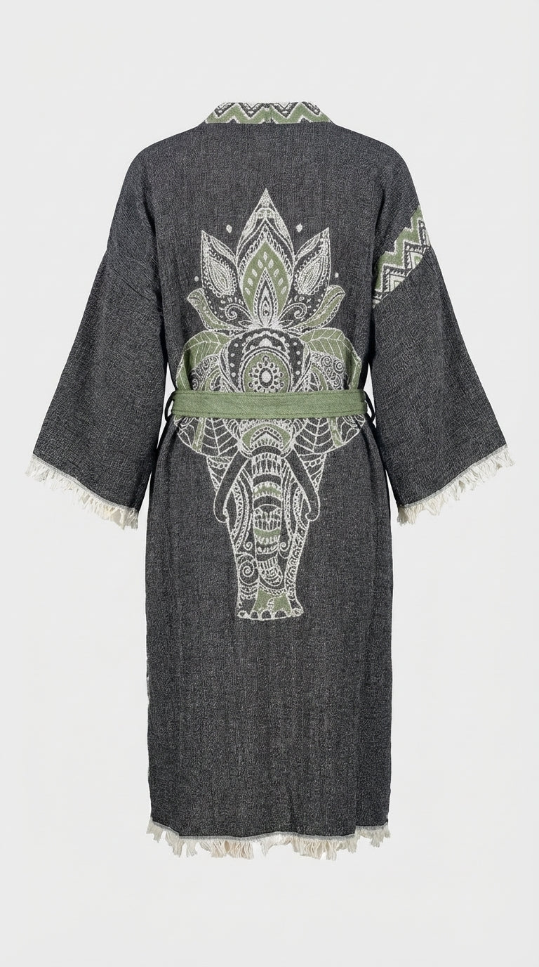 Green-Black Elephant Kimono