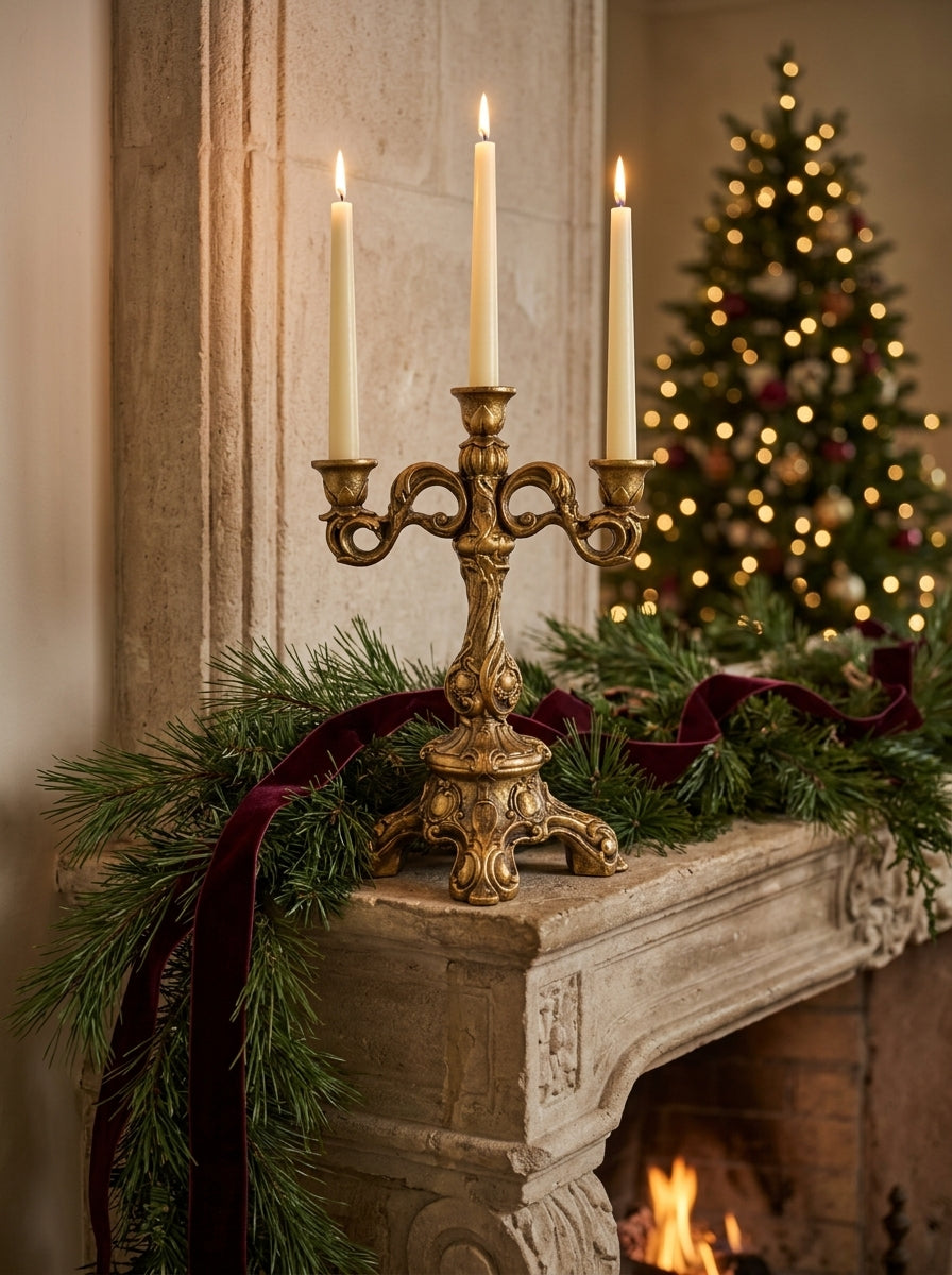 Royal Christmas El Yapımı Üçlü Gold Şamdan