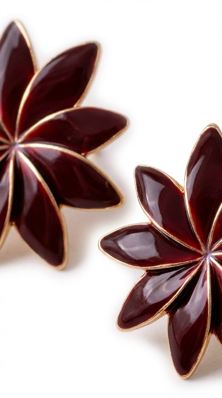 Burgundy Çiçek Küpe