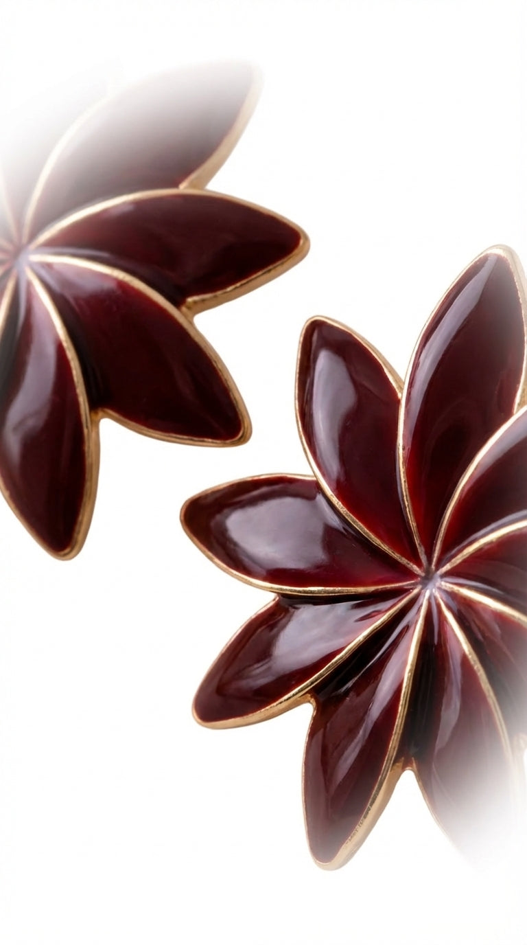 Burgundy Çiçek Küpe