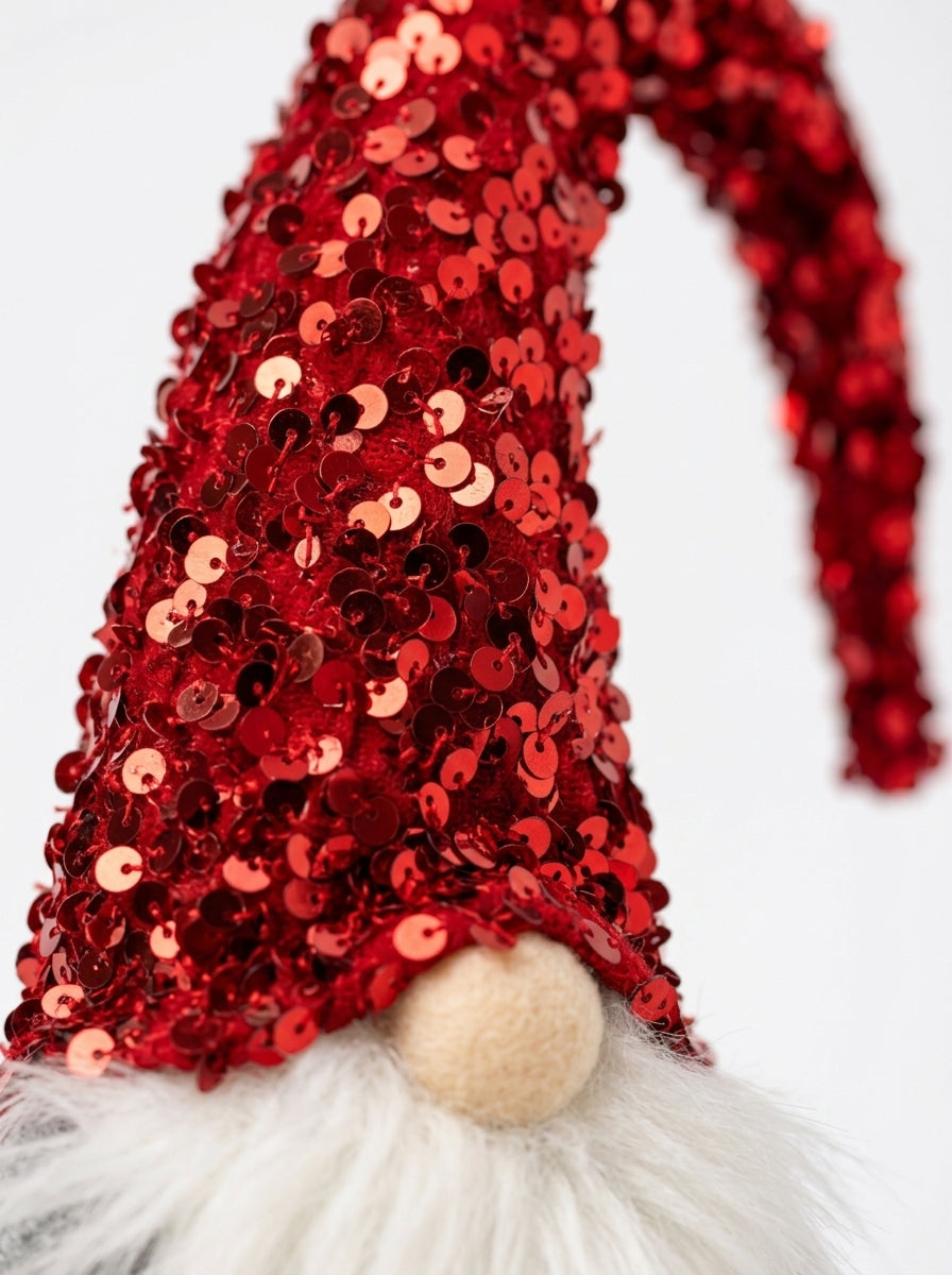 Christmas Gnome Kırmızı Payet Şapkalı Dekoratif Yılbaşı Figürü - 42 CM