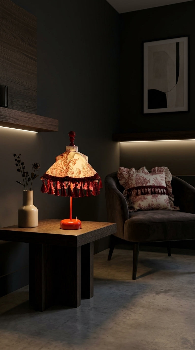Toile Burgundy Işıklı Mini Bali Şemsiyesi