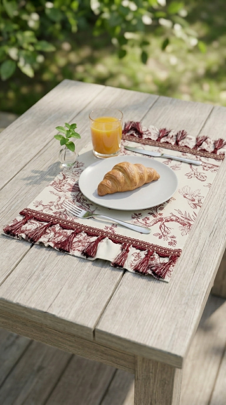 مفرش تويليت بورغندي بتصميم مكشكش