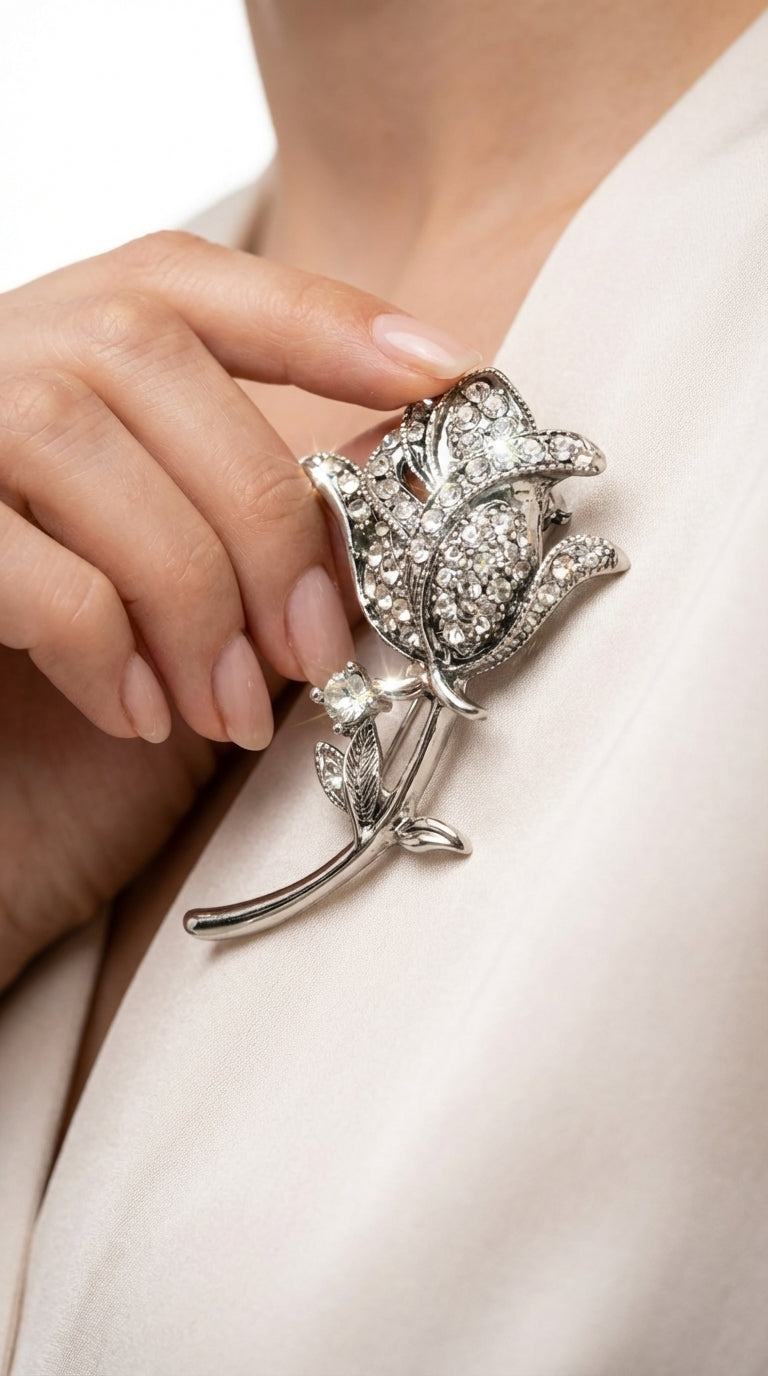 Kristal Çiçek Broş