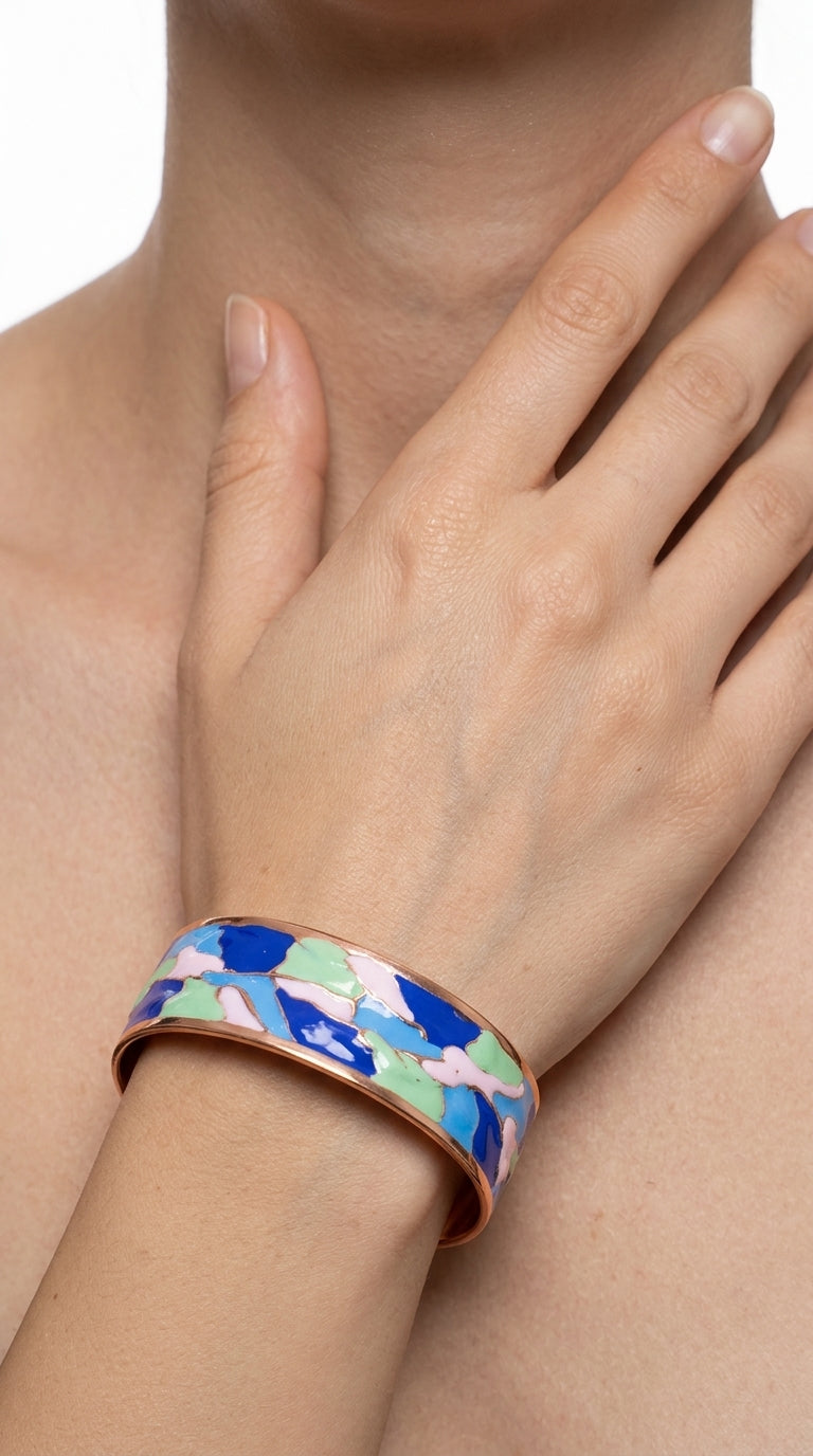 Enamel Bileklik Yüzük Set – Blue & Green "