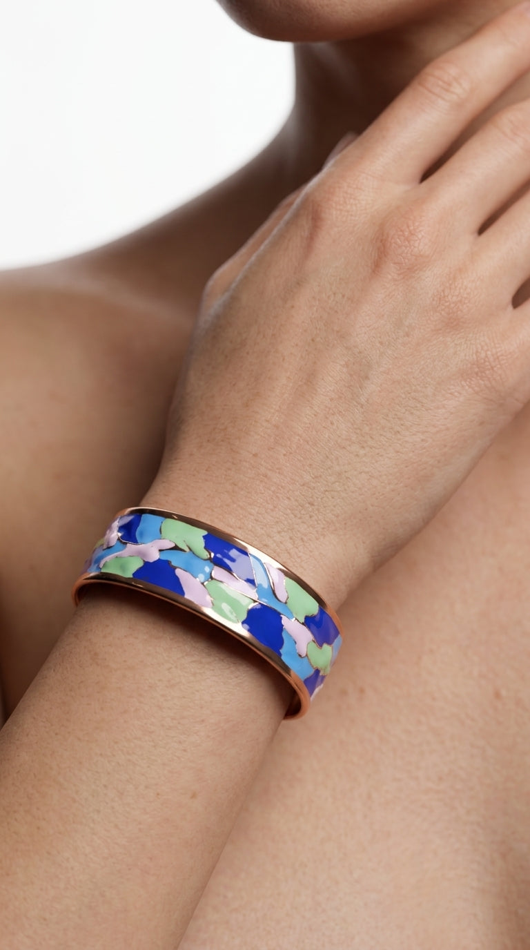 Enamel Bileklik Yüzük Set – Blue & Green "