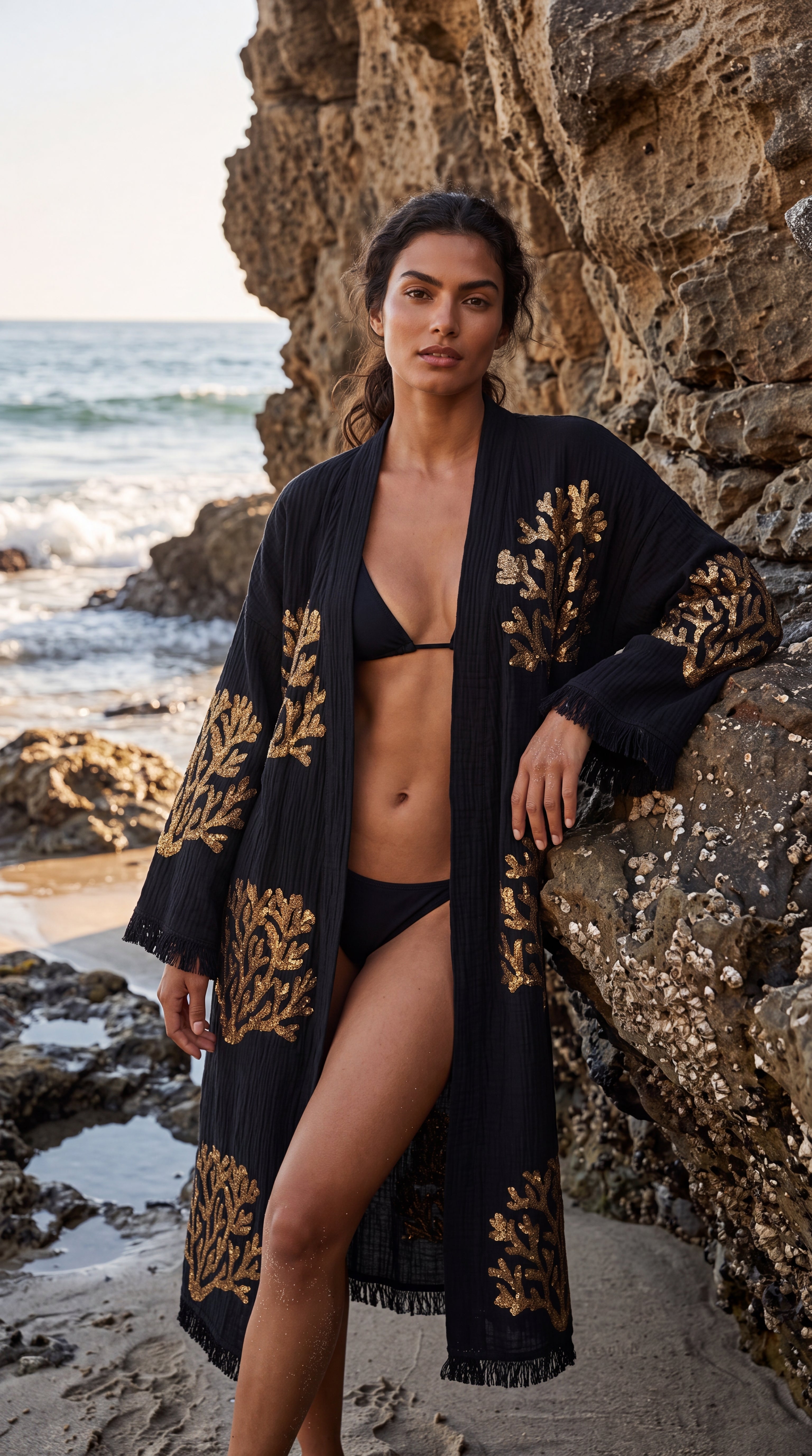 Black Ethereal Coral Kimono
