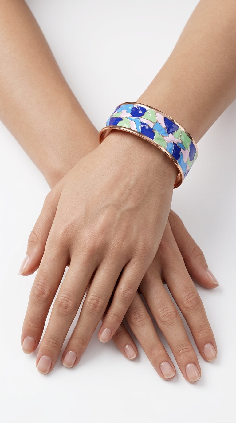 Enamel Bileklik Yüzük Set – Blue & Green "