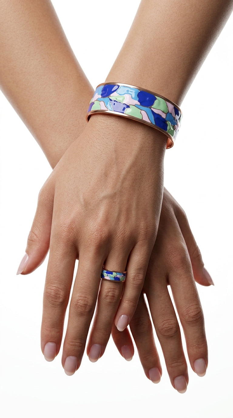 Enamel Bileklik Yüzük Set – Blue & Pink