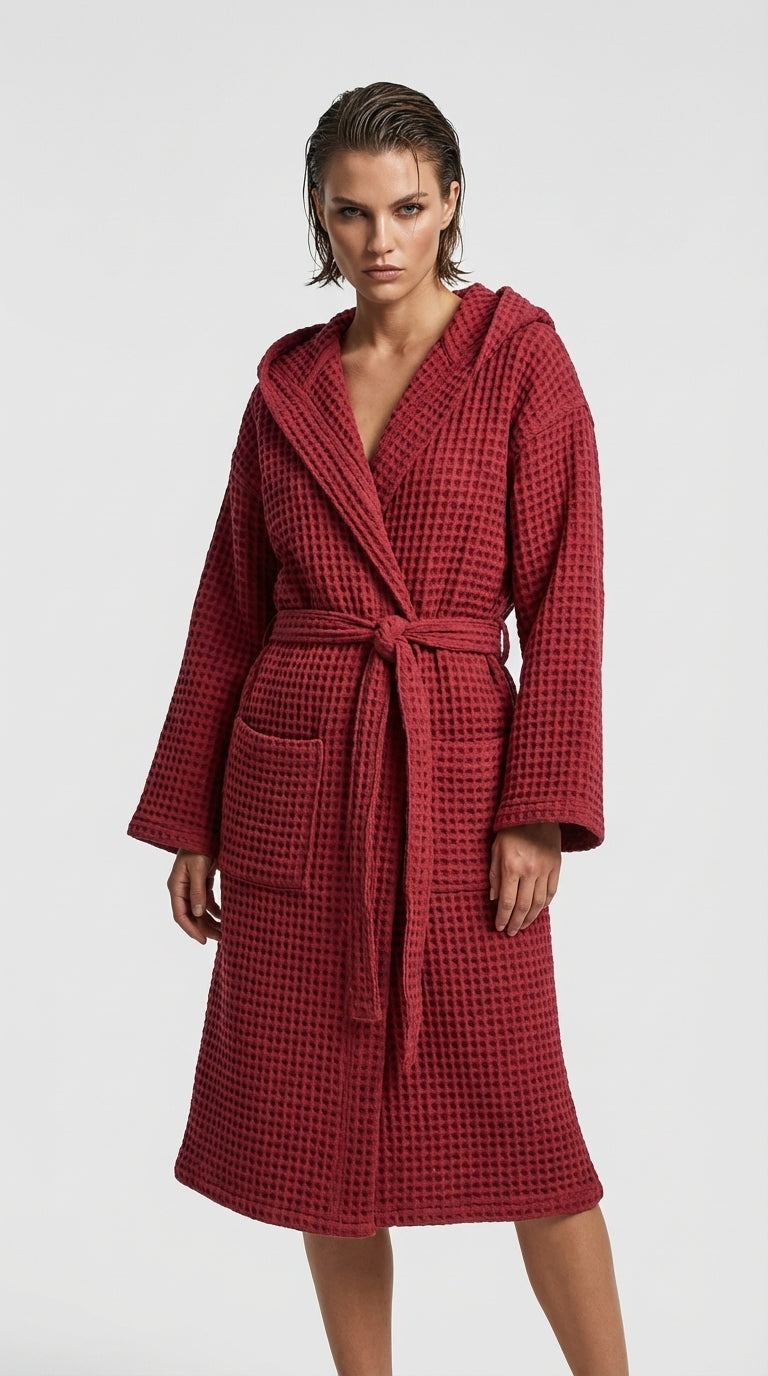 Burgundy Waffle Bathrobe