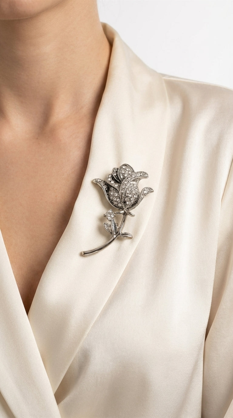 Kristal Çiçek Broş