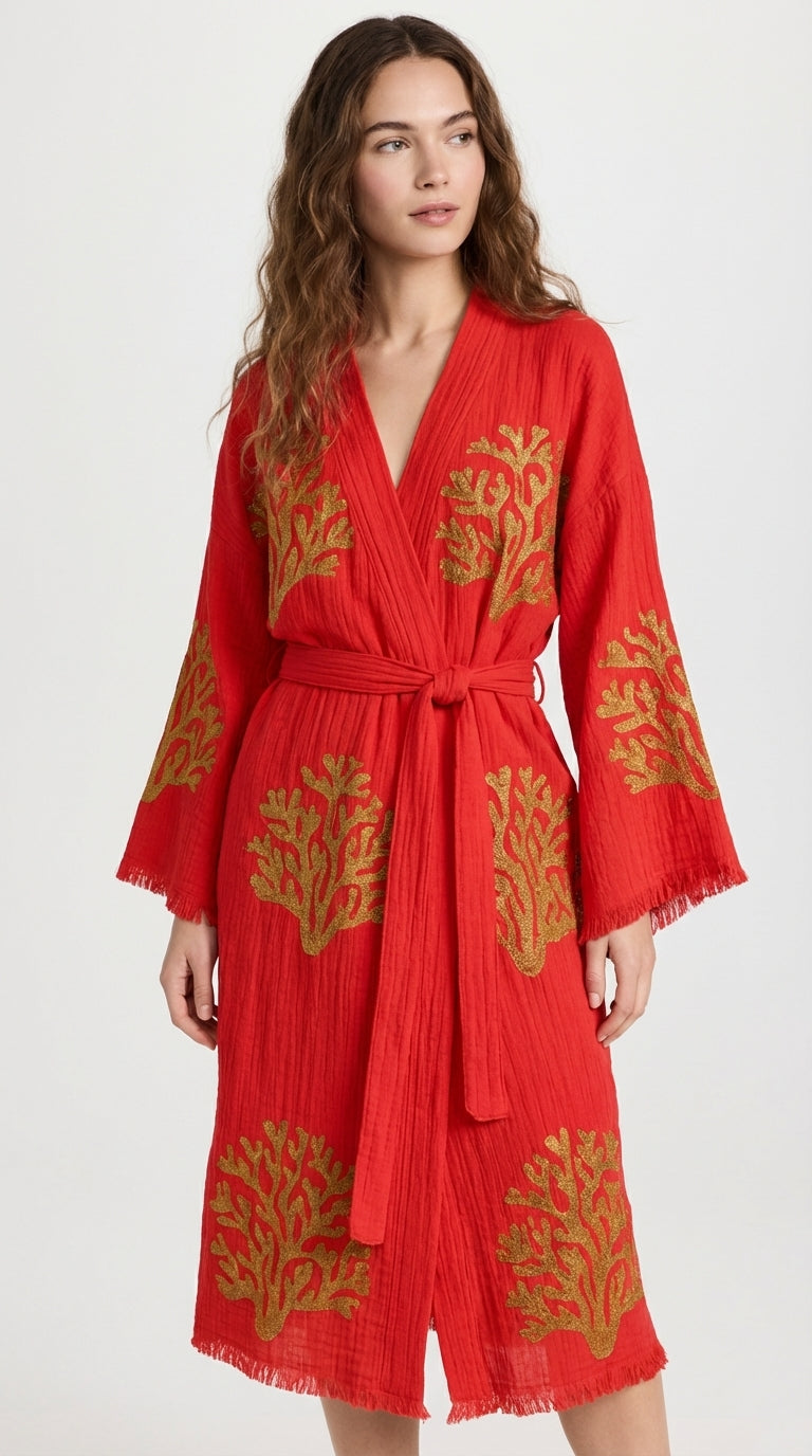 Red Ethereal Coral Kimono