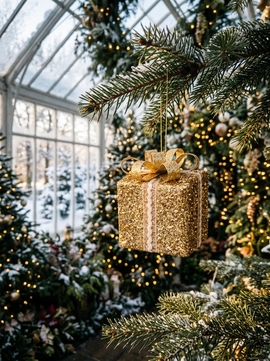 Golden Christmas Gift – Işıltılı Gold Fiyonklu Dekoratif Yılbaşı Hediye Paketi