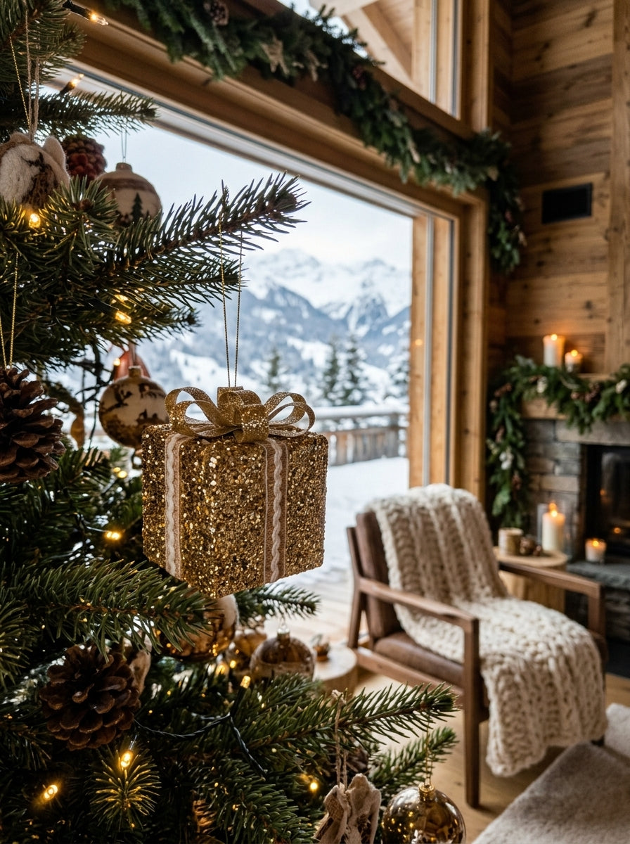 Golden Christmas Gift – Işıltılı Gold Fiyonklu Dekoratif Yılbaşı Hediye Paketi