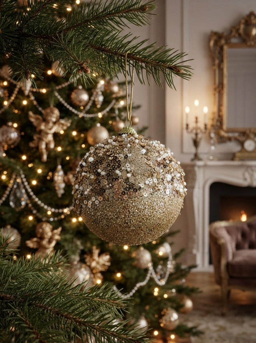 Champagne Pearl Işıltılı Yılbaşı Ağaç Süsü - 10 CM