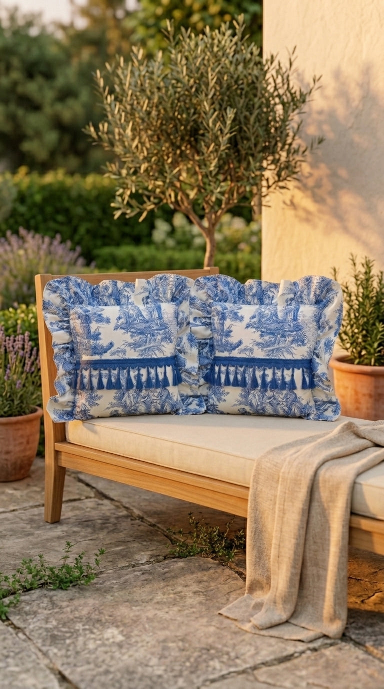 Toile Azure Ruffle Kırlent