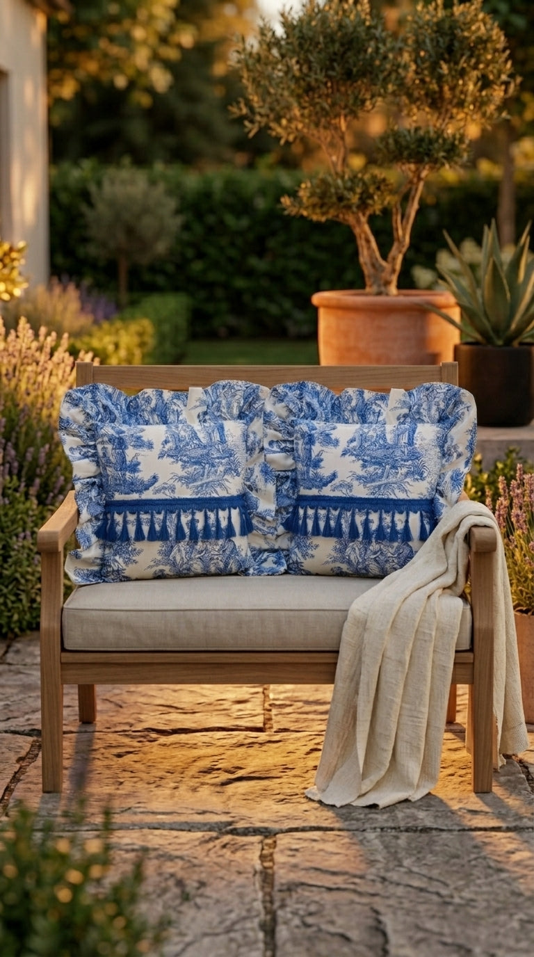 Toile Azure Ruffle Kırlent