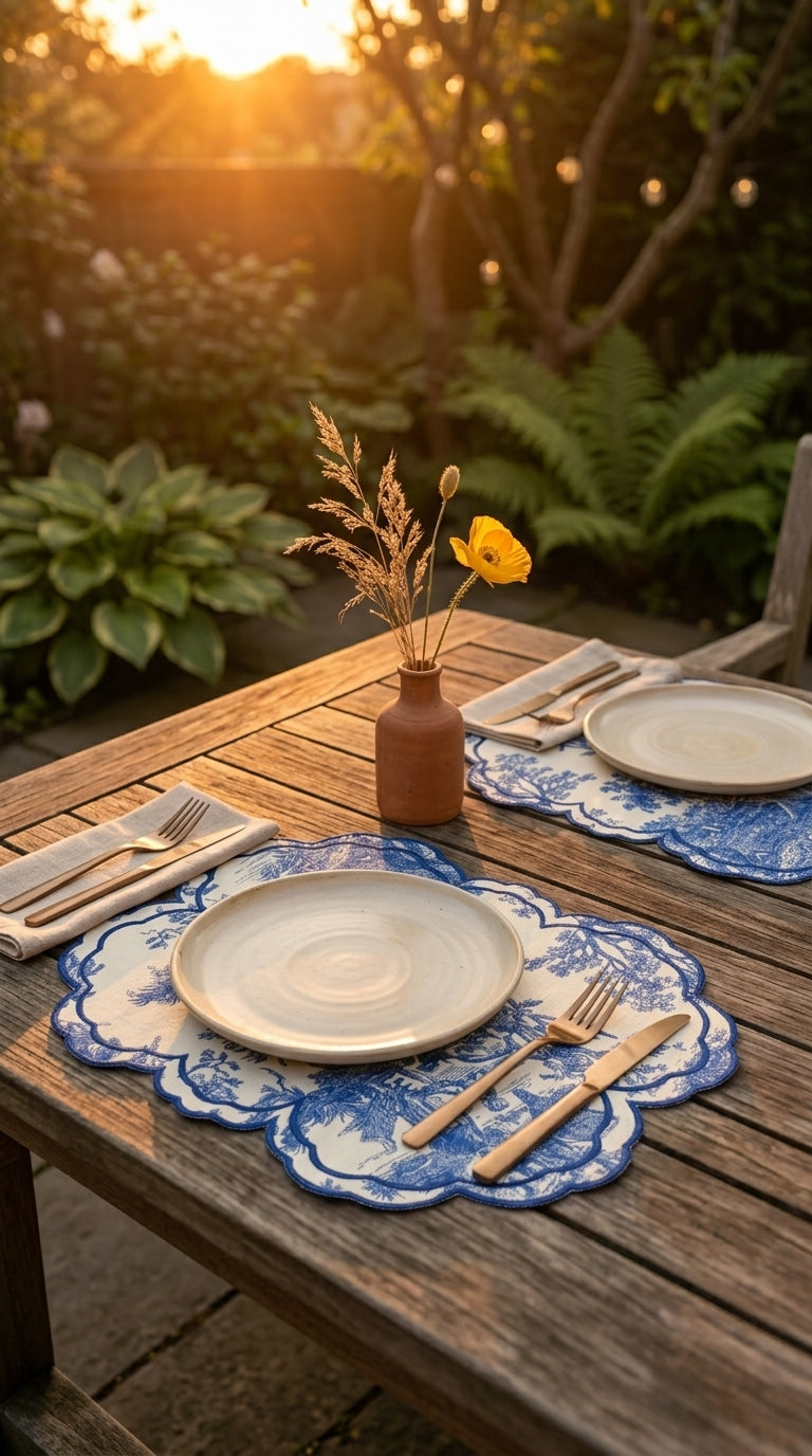 مفارش صحون بتطريز Toile Azure