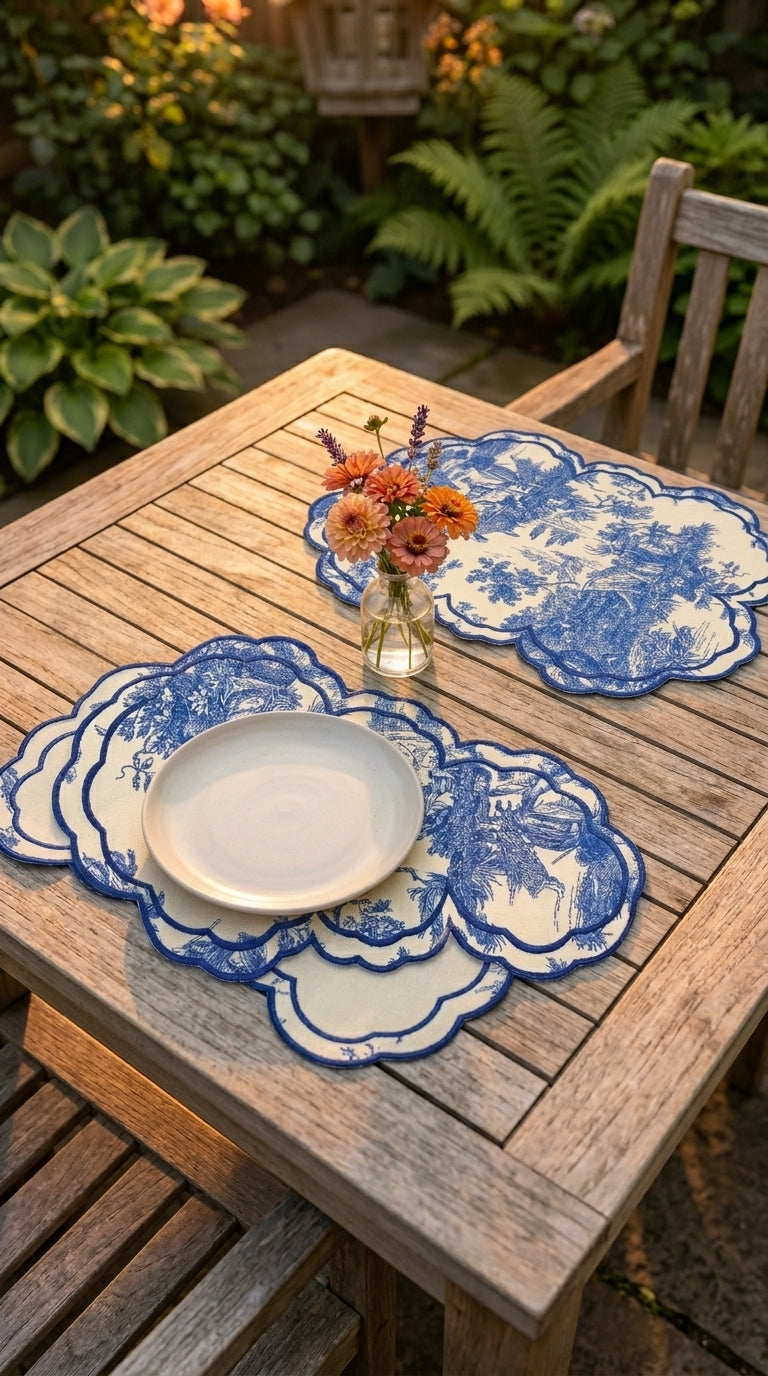 مفارش صحون بتطريز Toile Azure