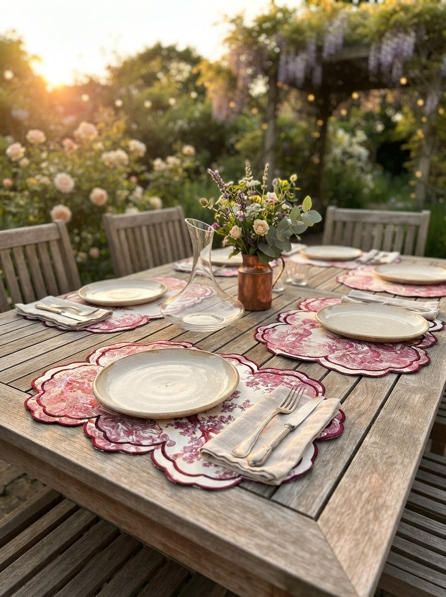 Toile Burgundy Embroidered Amerikan Servis