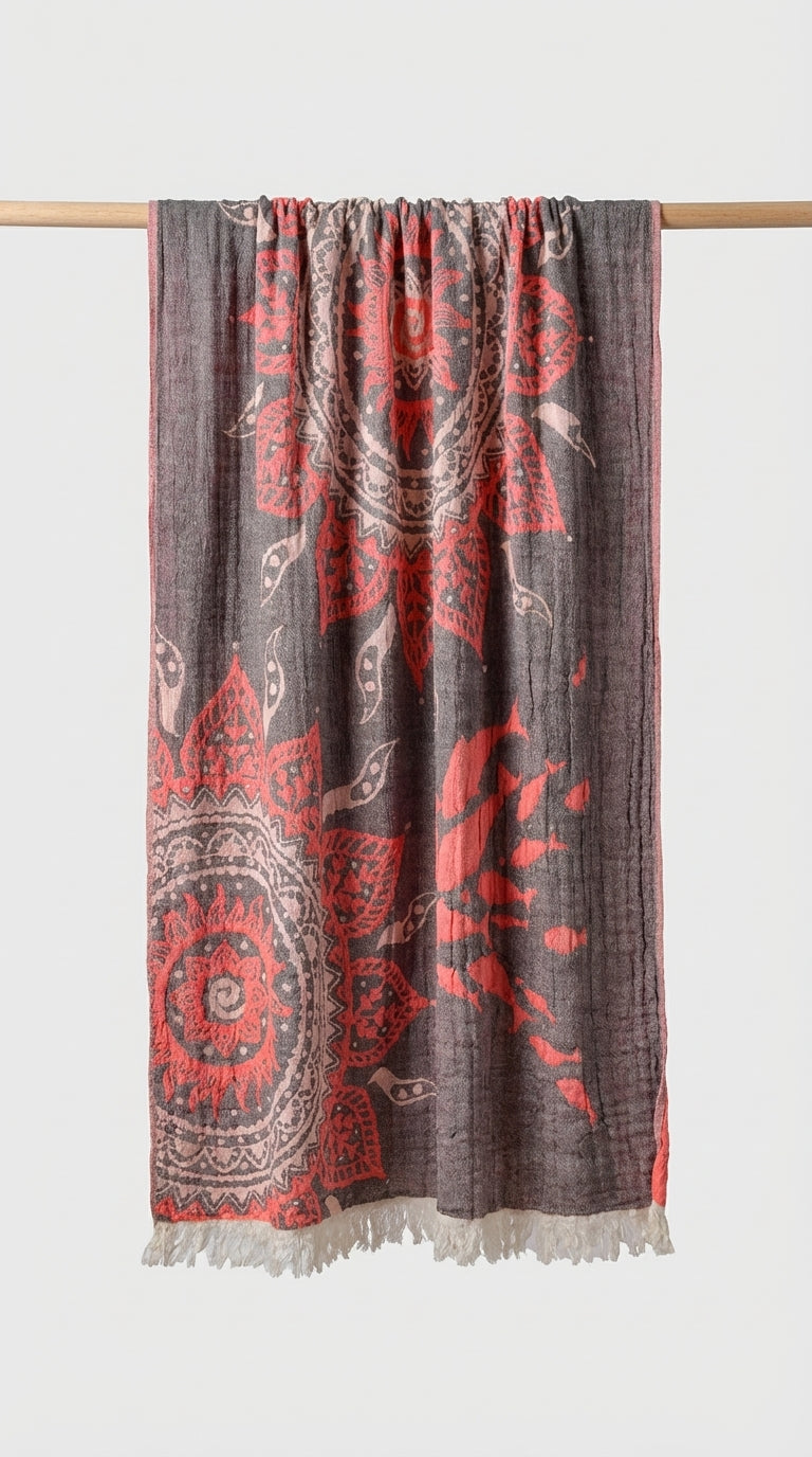 Grey- Orange Mandala Peştamal