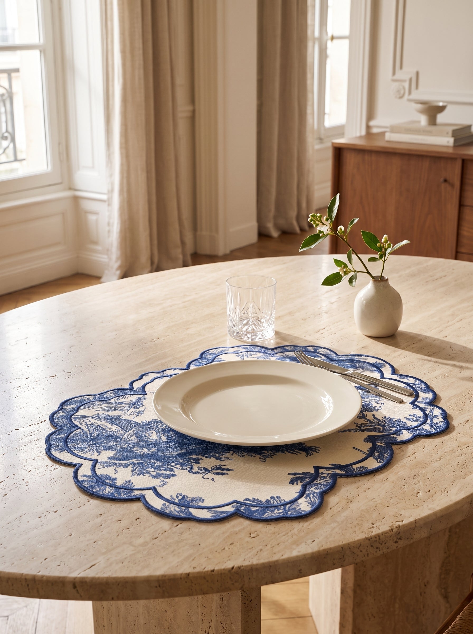Toile Azure Embroidered Amerikan Servis
