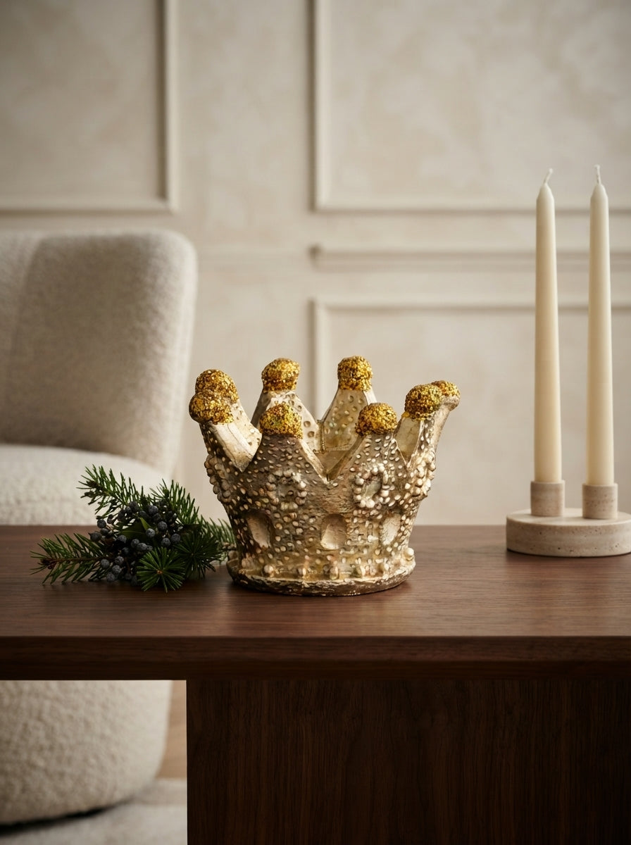Golden Crown Glitter 3D Dekoratif Yılbaşı Mumu
