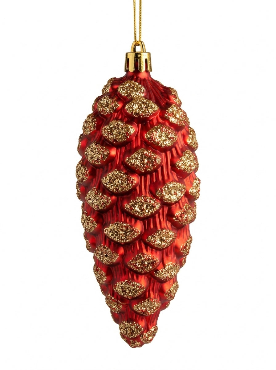 Ruby Pine – Kırmızı Gold Işıltılı Kozalak Yılbaşı Ağacı Süsü - 13 CM